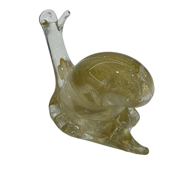 Vintage Glass Snail Figurine Gold Hand Made Paper Weight Mid Century Retro - Picture 3 of 10